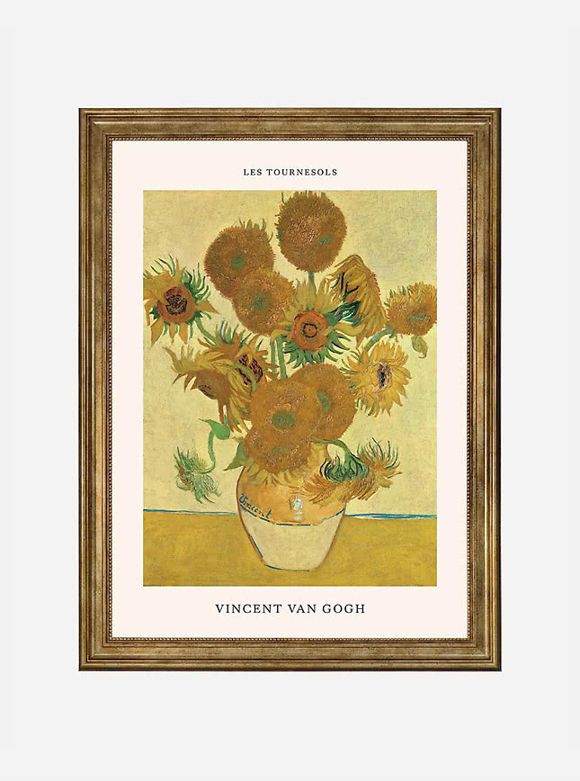 Print Sunflowers van Van Gogh in een gouden klassieke lijst