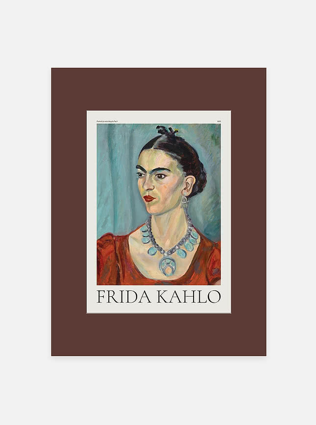 Affiche Frida Kahlo avec passe-partout marron étroit