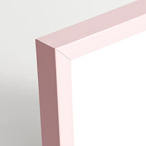 Primer plano de un marco rectangular rosa claro con esquinas definidas sobre fondo blanco