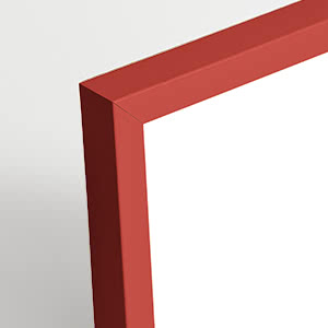 Close-up of a red square metal frame corner on a light background