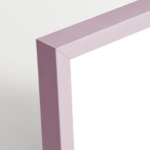 Close-up of the corner of a light pink frame on a white background