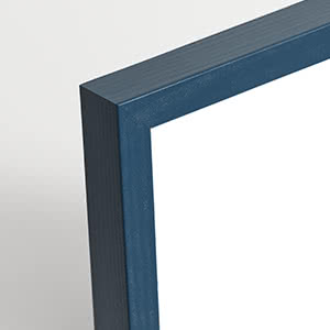Close-up of a blue rectangular frame corner against a light background
