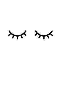 Grafisches Motiv mit zwei geschlossenen Augen und Wimpern in Schwarz auf weißem Hintergrund