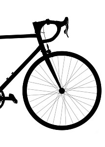 Silhouette della parte anteriore di una bici da corsa con manubrio ricurvo e ruota anteriore
