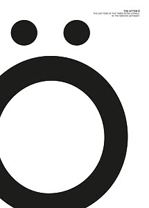 Poster minimalista in bianco e nero con la lettera svedese Ö e un piccolo testo esplicativo.