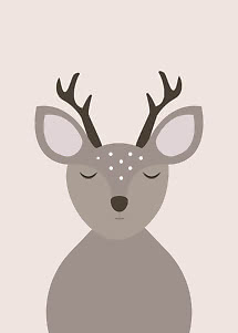 Minimalistische illustratie van een slapend hert met gewei op lichtbeige achtergrond
