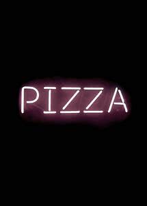 Enseigne néon rose avec le mot PIZZA sur fond noir