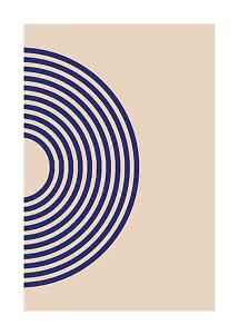 Abstracte poster met donkerblauwe concentrische halve cirkels op beige achtergrond
