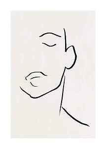 Disegno minimalista a linea di un volto di profilo su sfondo beige
