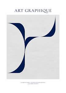 Minimalistisk plakat med mørkeblå abstrakte kurver og teksten Art Graphique på lys baggrund