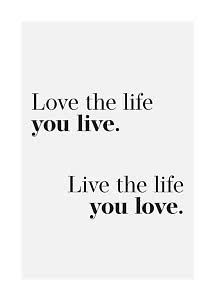 Typographic poster with the quote "Love the life you live. Live the life you love." on light gray background