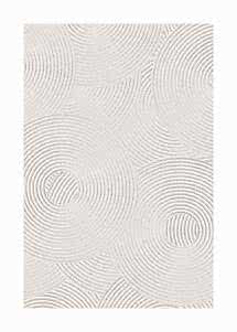 Light rug with abstract pattern of overlapping circles in beige and gray tones