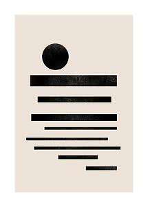 Poster astratto con cerchio nero e linee nere orizzontali su sfondo beige