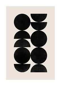 Affiche abstraite avec cercles et demi-cercles noirs en rangées verticales sur fond beige