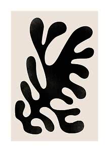Motivo abstracto negro orgánico sobre fondo beige, parecido a coral o formas de hojas
