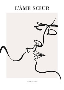Poster minimalista con disegno lineare nero di un volto e la scritta "L’ÂME SŒUR"