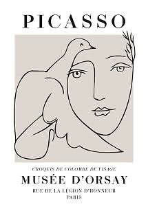 Picasso poster with minimalist line drawing of a face and dove, Musée d'Orsay, Paris