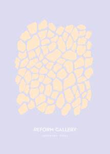 Abstract poster with light irregular shapes on a purple background and the text Reform Gallery.