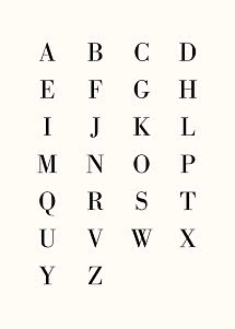 Poster with alphabet A-Z in black serif letters on a light beige background