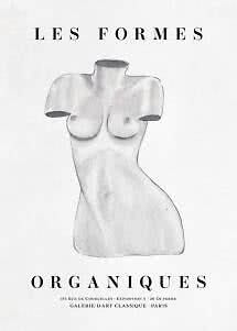 Art poster with sketch of a female torso in gray tones and French text on a white background