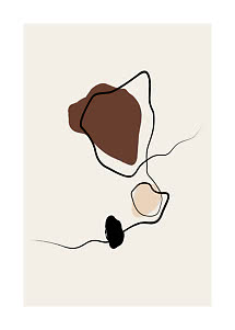 Abstraktes minimalistisches Poster mit schwarzen Linien und organischen Formen in Braun, Beige und Schwarz