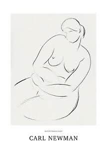 Poster with minimalist line drawing of a seated nude woman by Carl Newman