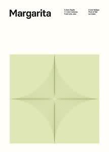 Minimalistisches Margarita-Poster mit Zutatenliste und grünem geometrischem Sternmotiv