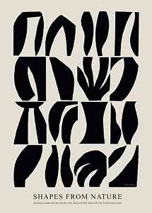 Abstract poster with black organic shapes on a beige background and the text "Shapes From Nature"