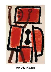 Affiche abstraite de Paul Klee avec formes rouges et contours noirs sur fond clair