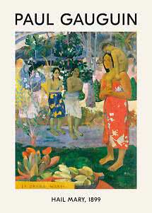 Poster von Paul Gauguins Hail Mary, 1899, mit vier tahitianischen Figuren in üppiger Natur