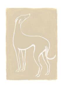Illustration minimaliste d’un chien beige aux contours blancs