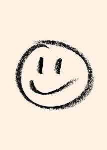 Faccina sorridente nera disegnata a mano in un cerchio su sfondo beige chiaro