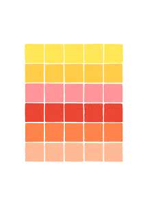 Grid of color swatches in yellow, pink, red, orange and peach tones on a white background