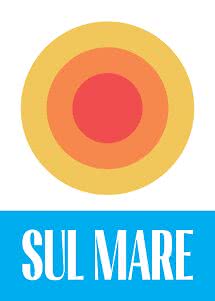 Graphic poster with yellow, orange and red concentric circles and the text "SUL MARE" on blue