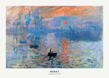 Affiche de Impression, soleil levant de Monet, 1872, montrant un port brumeux au lever du soleil.