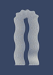 Motivo astratto con linee ondulate color crema su sfondo blu