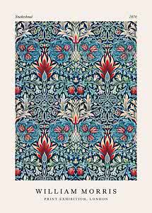 Poster di William Morris con motivo Snakeshead blu, rosso e crema con fiori e tralci