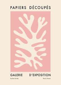 Poster with cream coral silhouette on pink background and French exhibition text.
