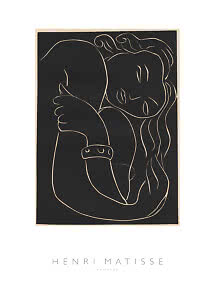 Poster di Henri Matisse con disegno minimalista a linee di donna seduta su sfondo nero