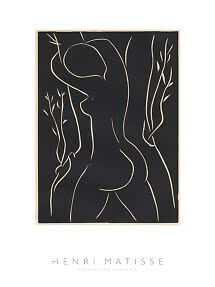 Affiche Henri Matisse avec dessin abstrait en noir et blanc d'une silhouette nue parmi des arbres