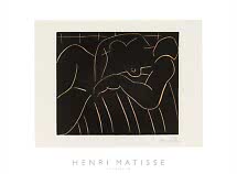 Henri-Matisse-Poster mit schwarzer Linienzeichnung einer ruhenden Frau auf hellem Hintergrund