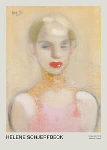 Poster mit Helene Schjerfbecks Circus Girl, Porträt eines Mädchens in rosa Oberteil mit roten Lippen