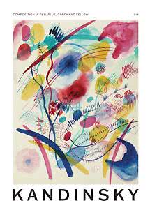 Kandinsky-Poster mit abstraktem Gemälde in roten, blauen, grünen und gelben Formen und Linien