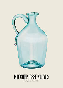 Illustration eines hellblauen Glaskrugs mit Henkel auf cremefarbenem Hintergrund