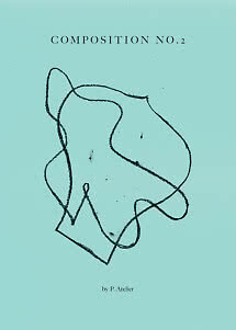 Abstraktes Poster mit schwarzen geschwungenen Linien auf hellblauem Hintergrund und Text "Composition No. 2"