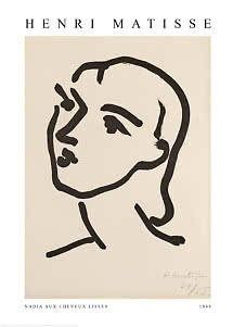 Poster di Henri Matisse con ritratto femminile minimalista in linea nera su sfondo beige