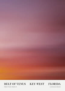 Póster con cielo de atardecer difuminado en rosa, morado y naranja, con texto Key West, Florida.