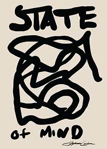 Abstraktes Poster mit schwarzer Linienzeichnung und „STATE OF MIND“ auf beigem Hintergrund