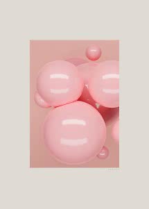 Poster astratto con sfere rosa chiaro lucide su sfondo rosa