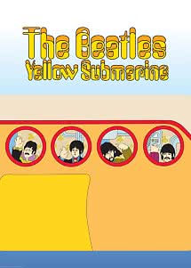Illustrazione di Yellow Submarine dei Beatles con la band in oblò rotondi